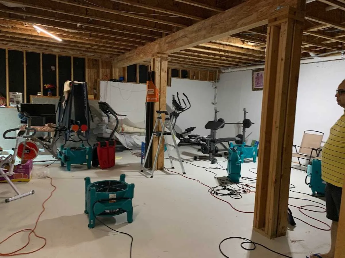 Basement drying equipment setup for Contents Cleaning & Restoration in Des Moines